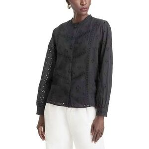 Koko + Mason Embroidered Button-Front Shirt Womens S Black Cottage Feminine NWT